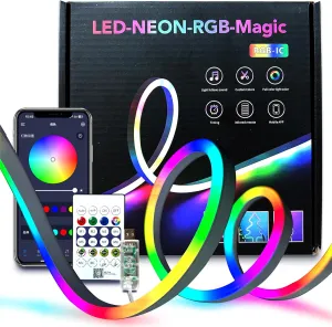 Waterproof Neon Rope Lights 16.4ft - Flexible LED Strip Lights for Indoor/Outdoor, Parties, Bedroom, Christmas Decor (IP65, 16M Colors, Remote Control)