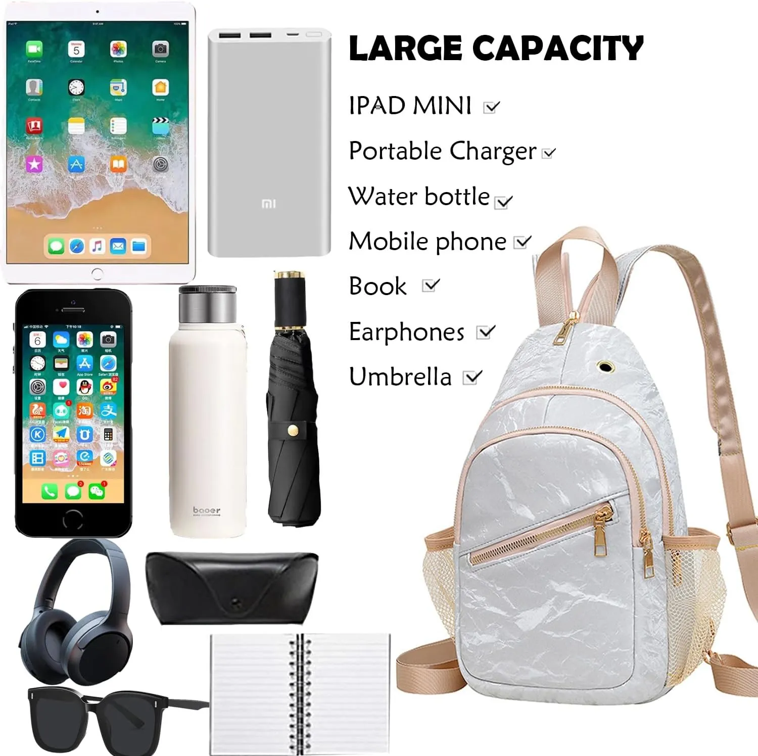 Waterproof Sling Backpack Crossbody Shoulder Bag for Women Men, Crossbody Bag Casual Daypack Travel Hiking Adjustable Chest Bag