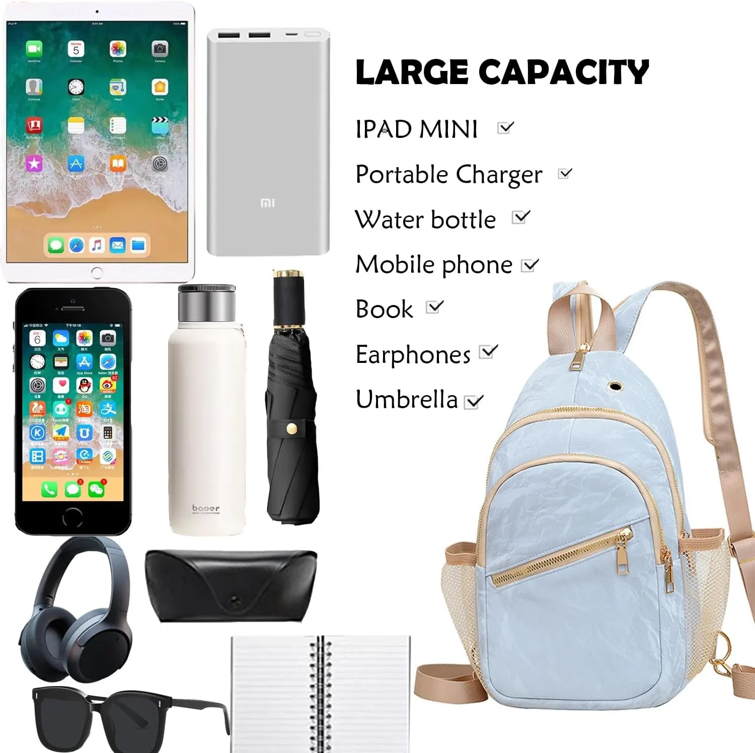 Waterproof Sling Backpack Crossbody Shoulder Bag for Women Men, Crossbody Bag Casual Daypack Travel Hiking Adjustable Chest Bag