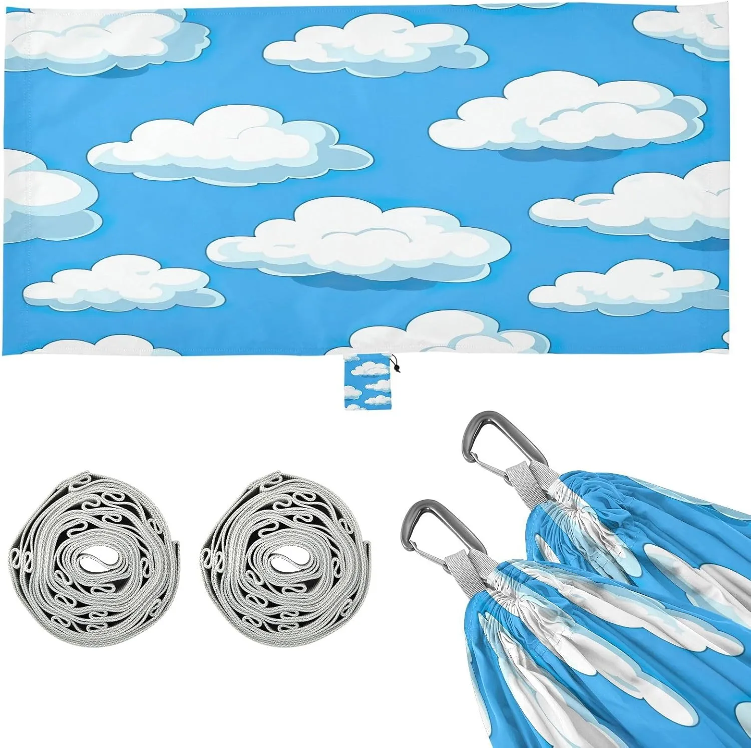 White Clouds Camping Hammock, Single Portable Hammocks with Tree Straps & Attached Carry Bag, 330Lbs Capacity Perfect for Outside Indoor Hiking Beach Backpack Travel