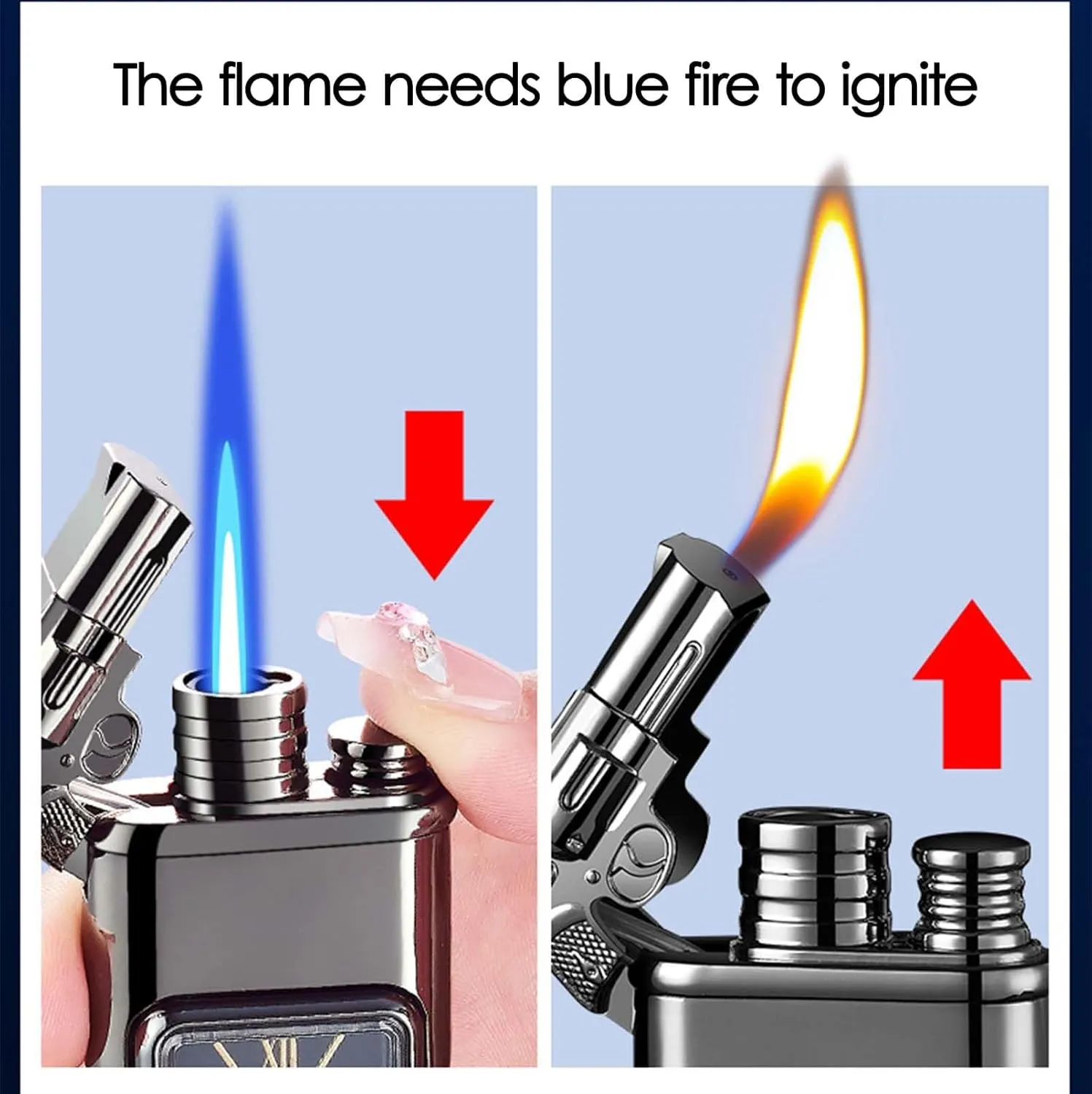 Windproof Dual-Flame Vintage Watch Lighter Refillable Butane Lighter with Adjustable Flame, Transparent Gas Window, and Stylish Metal Design (Butane Gas Not Included) (Red-Dragon)