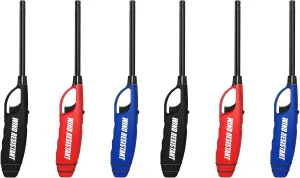 Windproof Multipurpose Long Neck Lighters, Ideal for Camping Hiking BBQ Grilling Fireplace Outdoor, Utility Lighters, Value Pack of 6