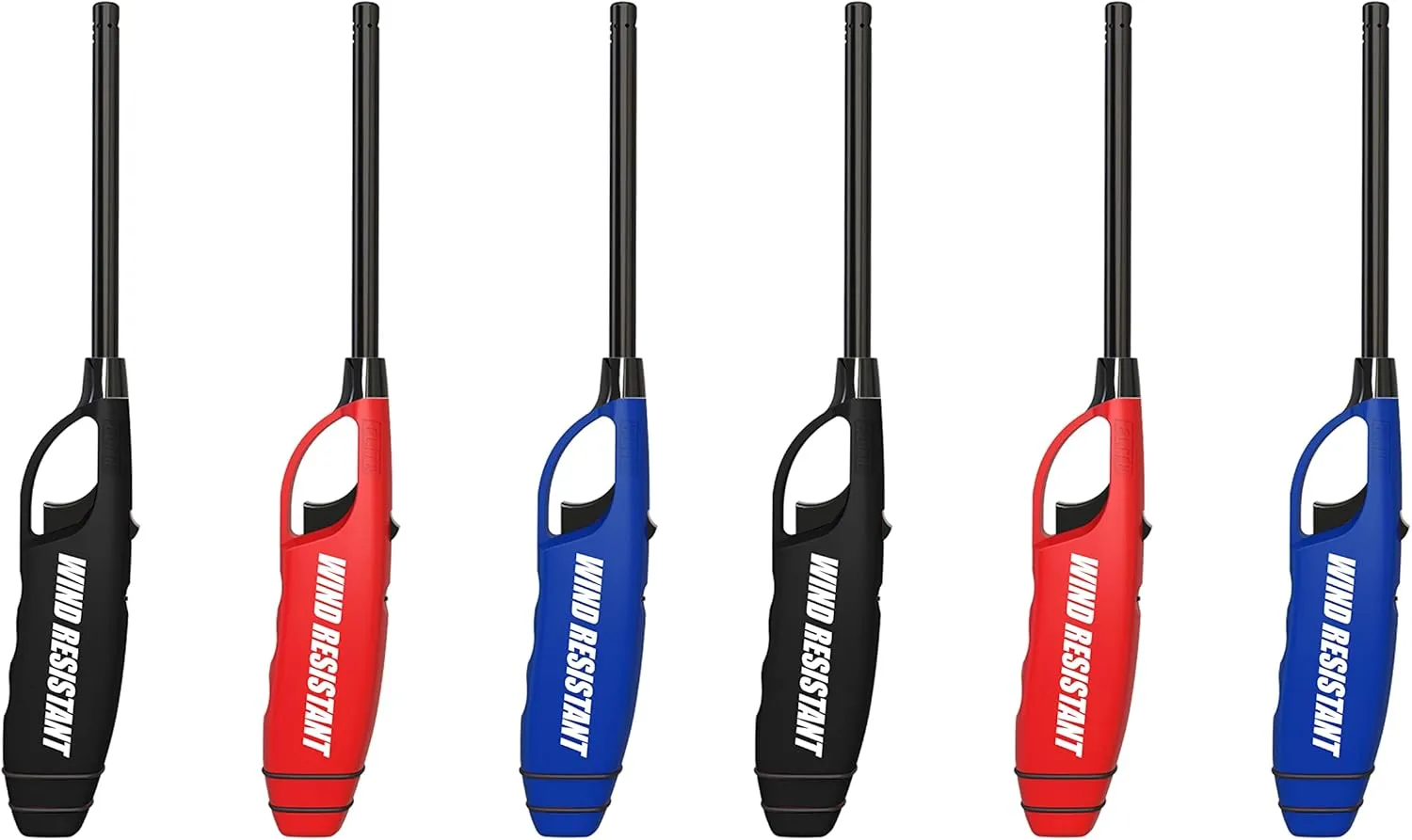 Windproof Multipurpose Long Neck Lighters, Ideal for Camping Hiking BBQ Grilling Fireplace Outdoor, Utility Lighters, Value Pack of 6