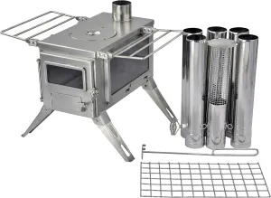 WINNERWELL Nomad View Medium Tent Stove | Portable Wood Burning Stove for Tents, Shelters, and Camping | 800 Cubic Inch Firebox | Precision Stainless Steel Construction | Includes Chimney Pipe