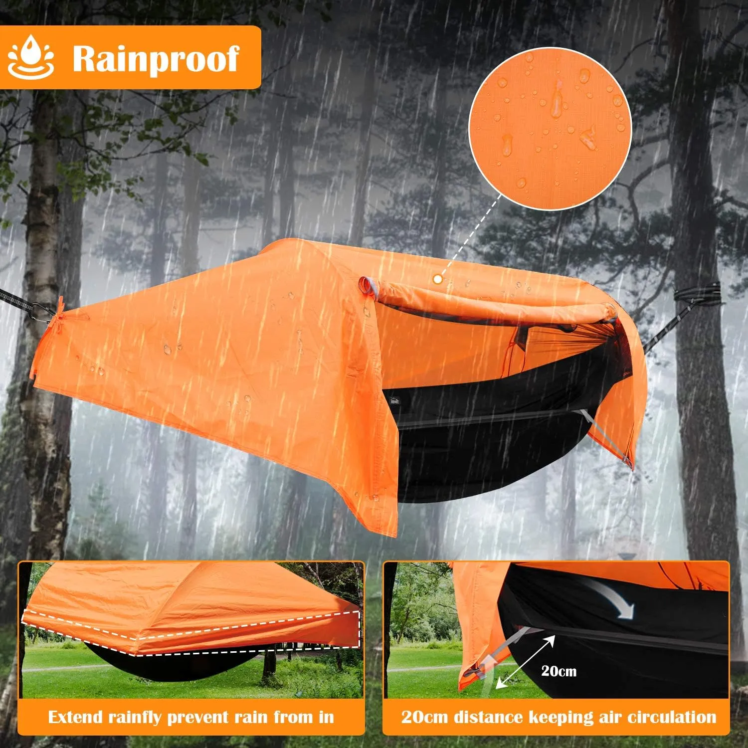 WintMing Hammock with Mosquito Net and Rain Fly Cover 3 in 1 Camping Hammock Tent 440lbs Load