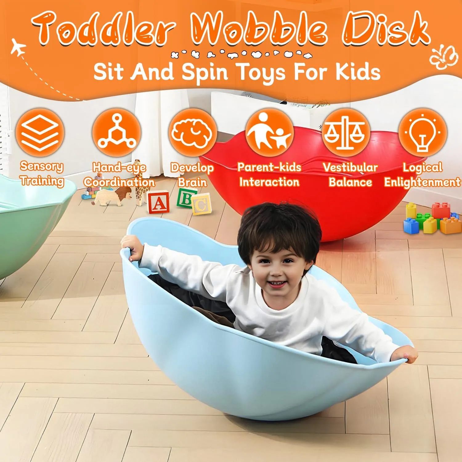 Wobble Disk for Toddler, Indoor/Outdoor Climbing Dome Sensory Sit and Spin, Two Sided Rock Wobble Disc, Rock Around Wobble Disk for Kids Age 3-9, Kid Spinning Seat for Vestibular Exercises,Red