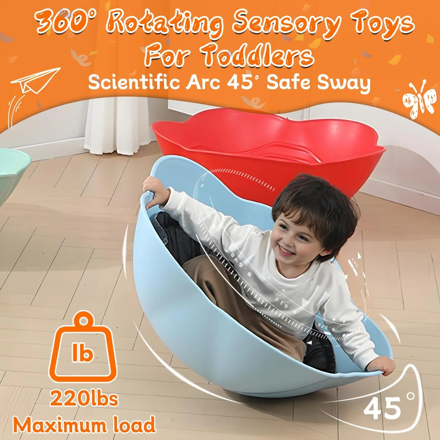 Wobble Disk for Toddler, Indoor/Outdoor Climbing Dome Sensory Sit and Spin, Two Sided Rock Wobble Disc, Rock Around Wobble Disk for Kids Age 3-9, Kid Spinning Seat for Vestibular Exercises,Red