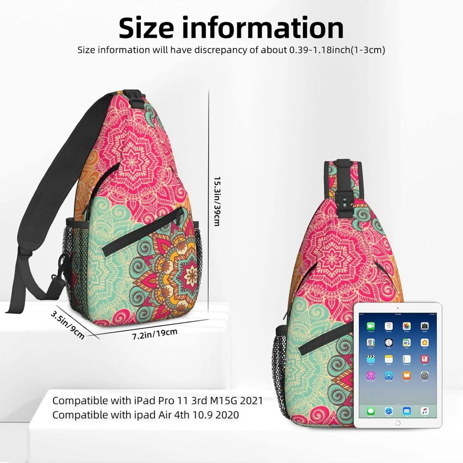 Women Docorative Mandala Pattern Crossbody Sling Backpack for Men Chest Bag Shoulder Bag Lightweight One Strap Backpack Travel Outdoor Daypack