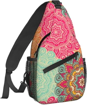 Women Docorative Mandala Pattern Crossbody Sling Backpack for Men Chest Bag Shoulder Bag Lightweight One Strap Backpack Travel Outdoor Daypack