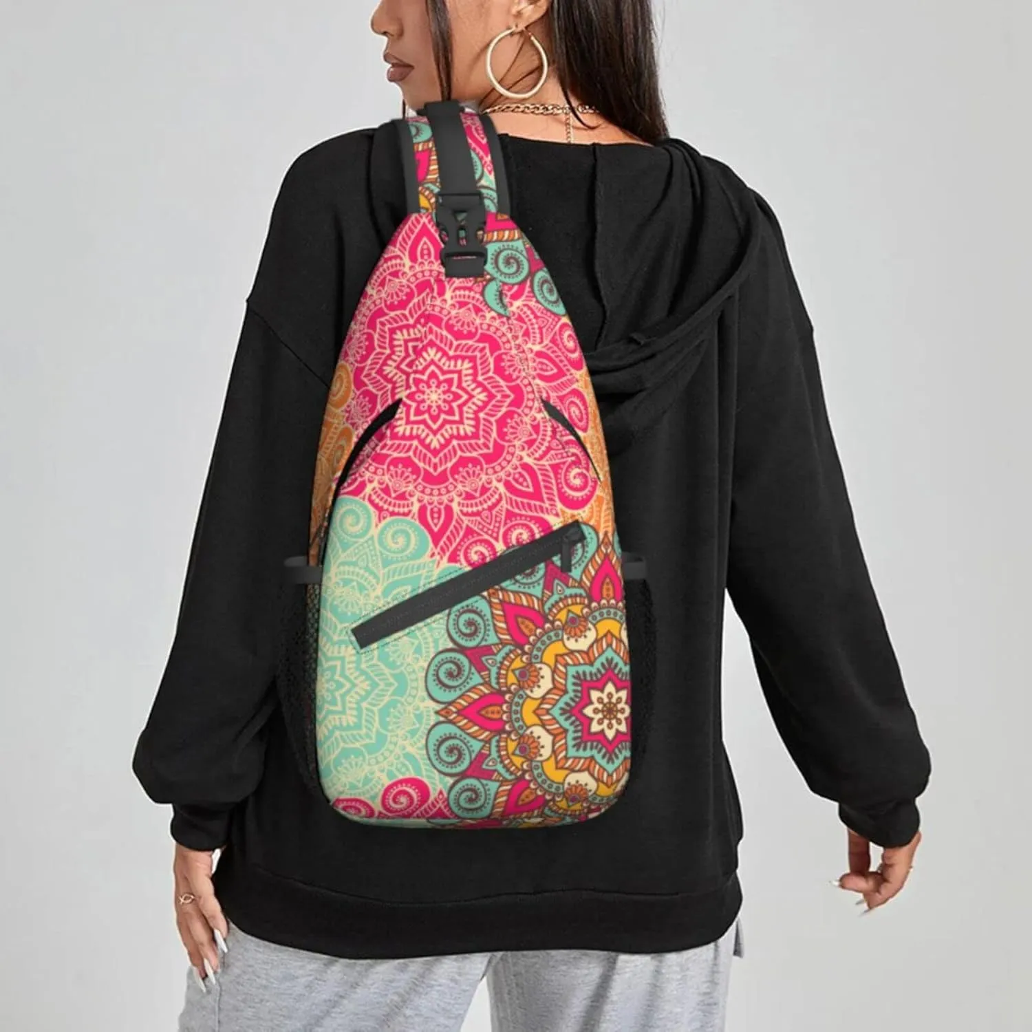Women Docorative Mandala Pattern Crossbody Sling Backpack for Men Chest Bag Shoulder Bag Lightweight One Strap Backpack Travel Outdoor Daypack