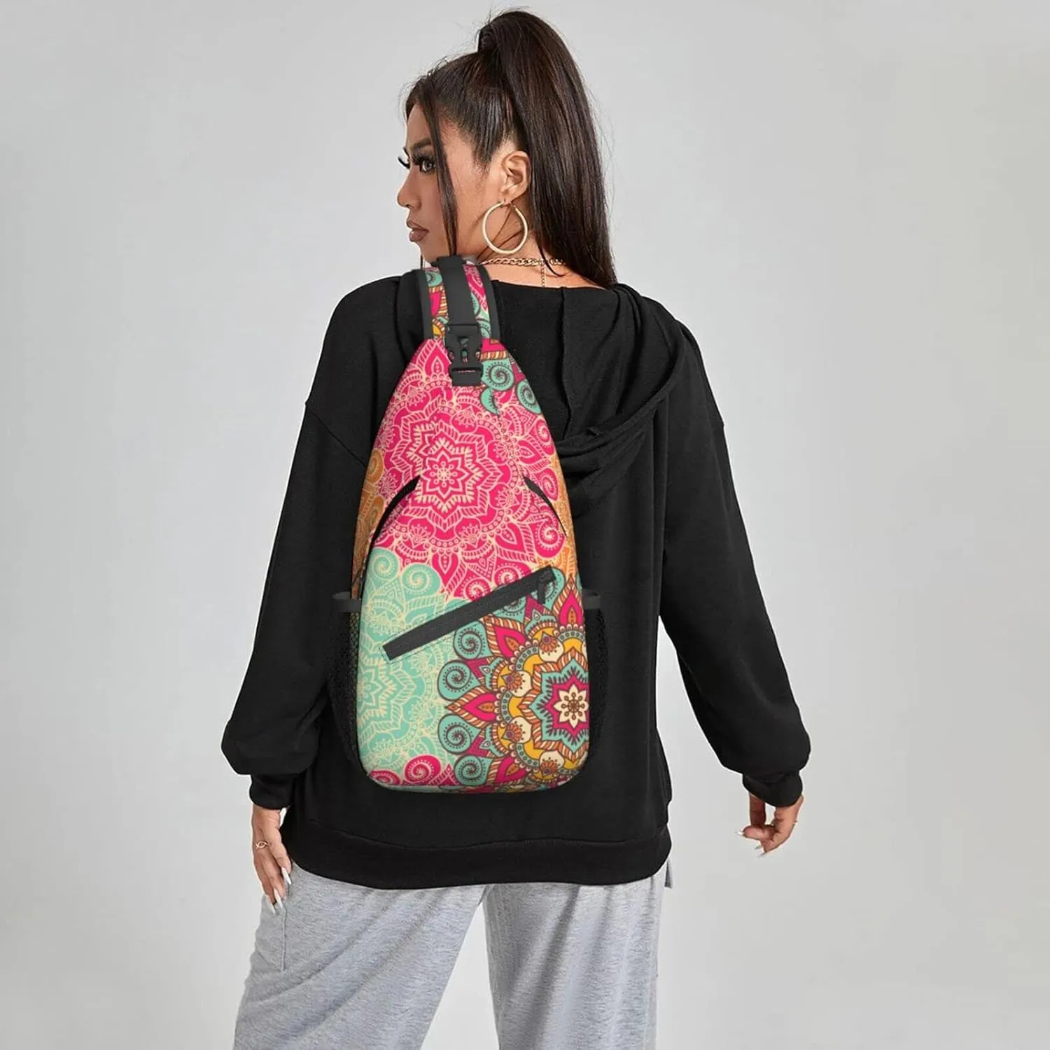 Women Docorative Mandala Pattern Crossbody Sling Backpack for Men Chest Bag Shoulder Bag Lightweight One Strap Backpack Travel Outdoor Daypack