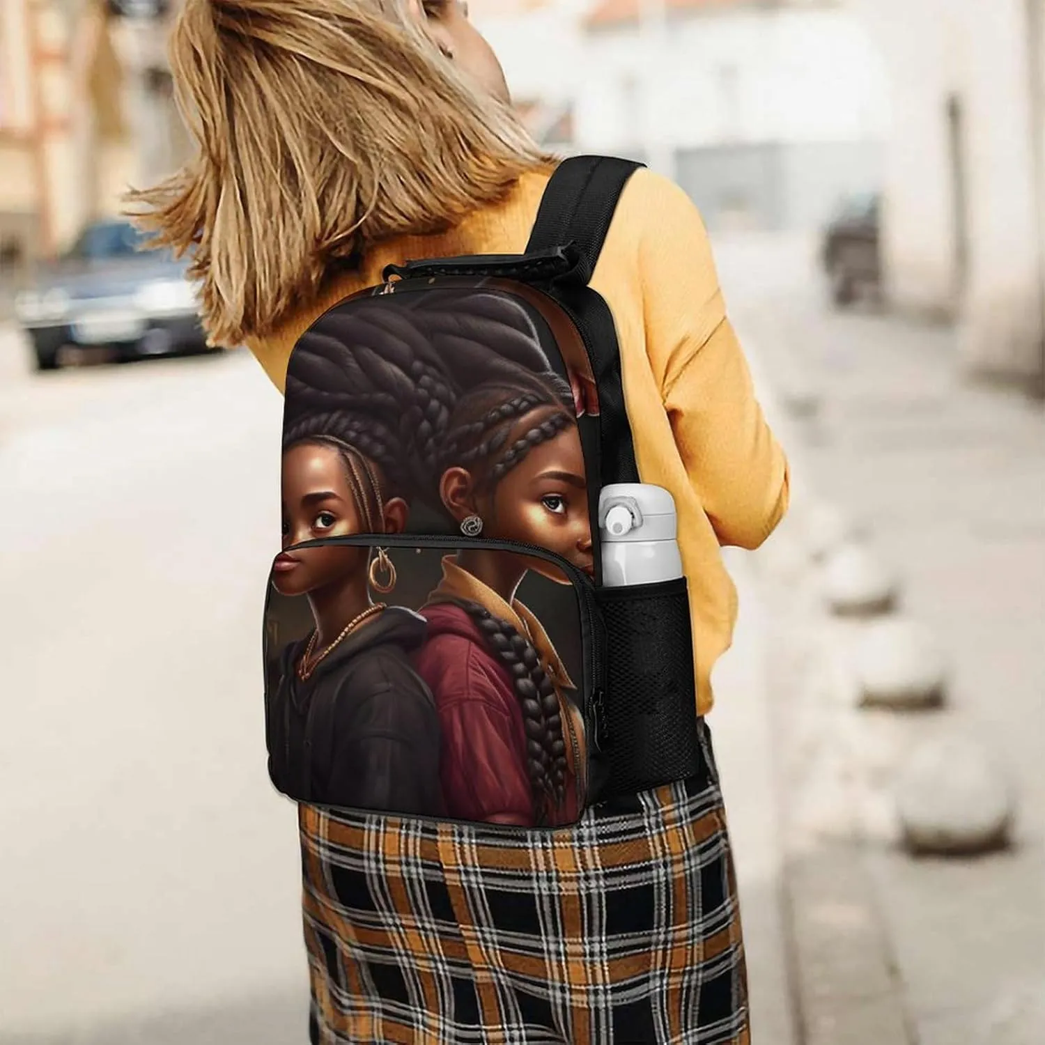 Women Men Polyester African American Black Women Woman Art Casual Daypack Large Capacity Bookbag With Side Pockets for Sports Picnic Walking Cycling