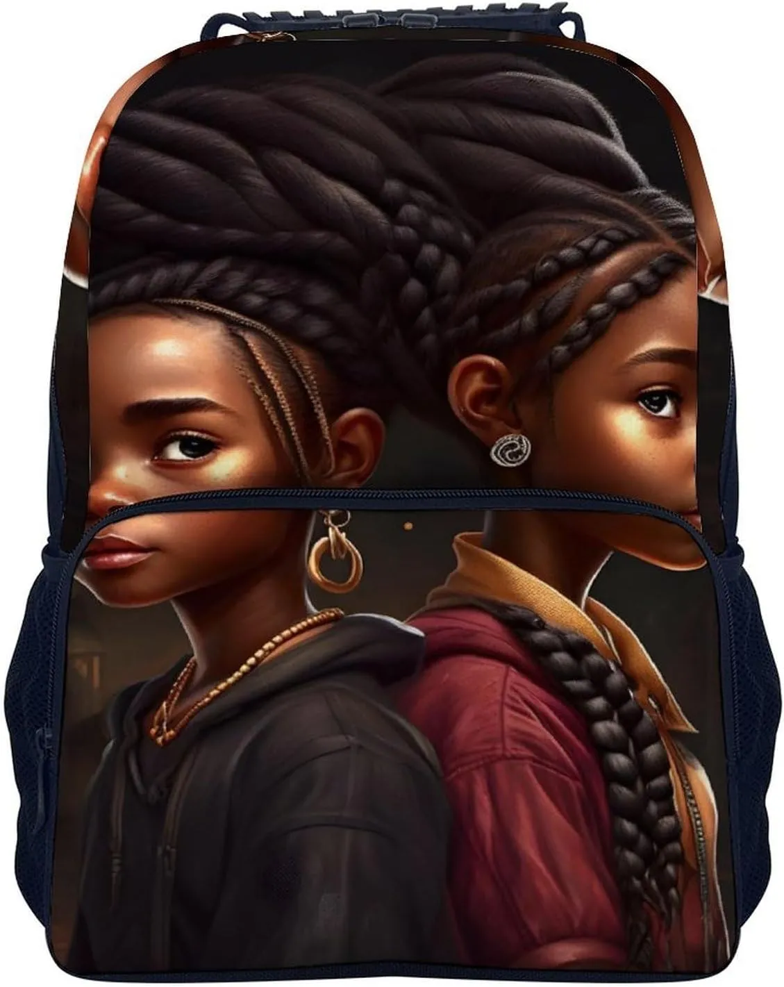 Women Men Polyester African American Black Women Woman Art Casual Daypack Large Capacity Bookbag With Side Pockets for Sports Picnic Walking Cycling