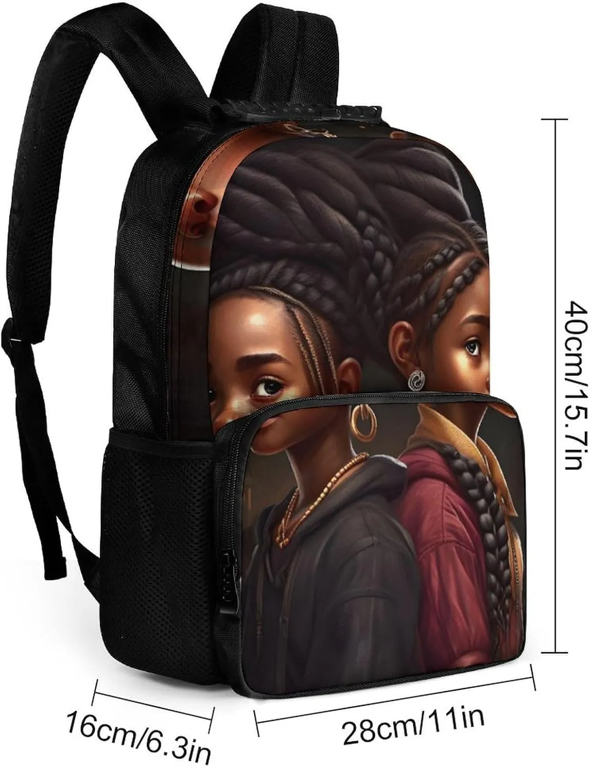 Women Men Polyester African American Black Women Woman Art Casual Daypack Large Capacity Bookbag With Side Pockets for Sports Picnic Walking Cycling