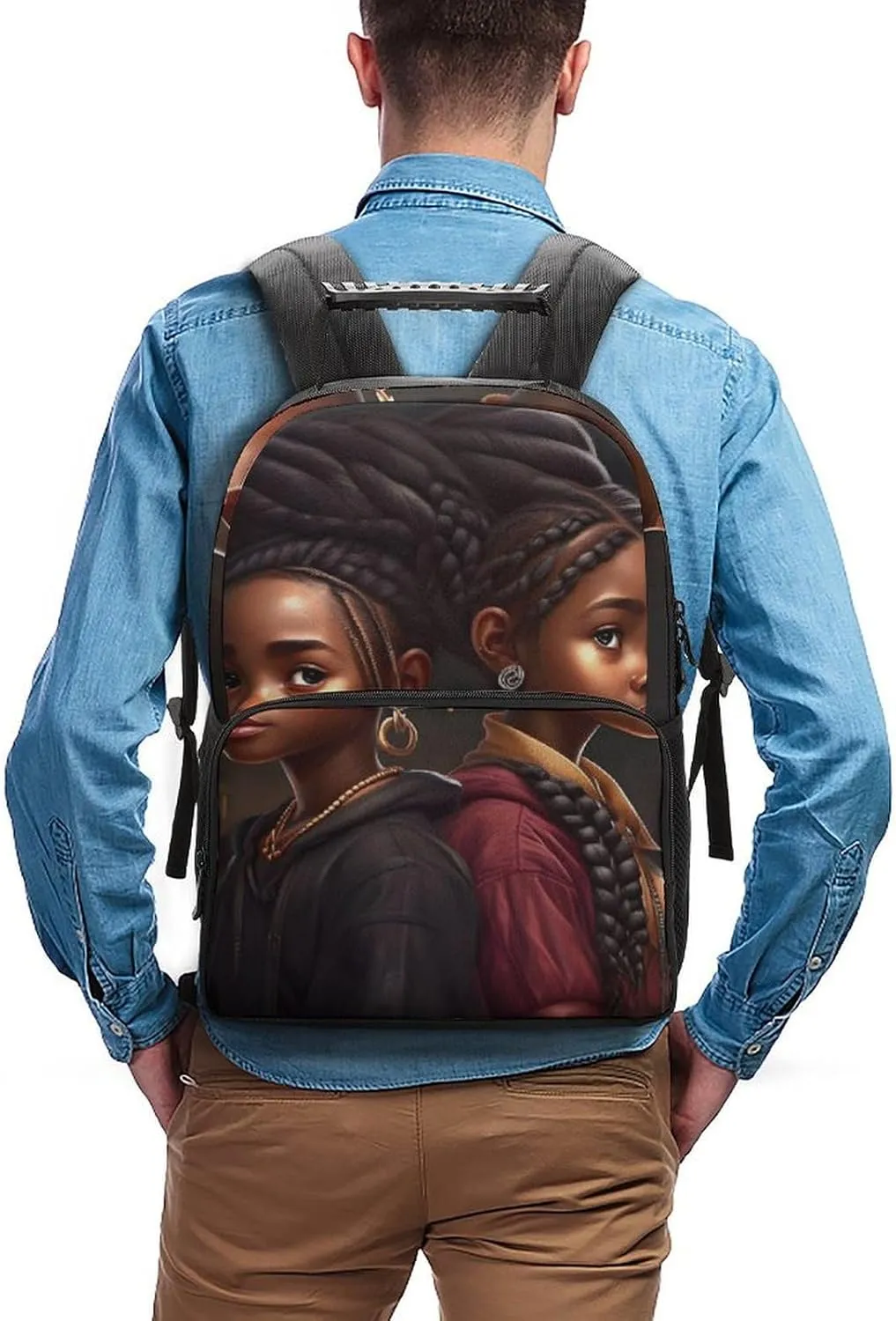 Women Men Polyester African American Black Women Woman Art Casual Daypack Large Capacity Bookbag With Side Pockets for Sports Picnic Walking Cycling