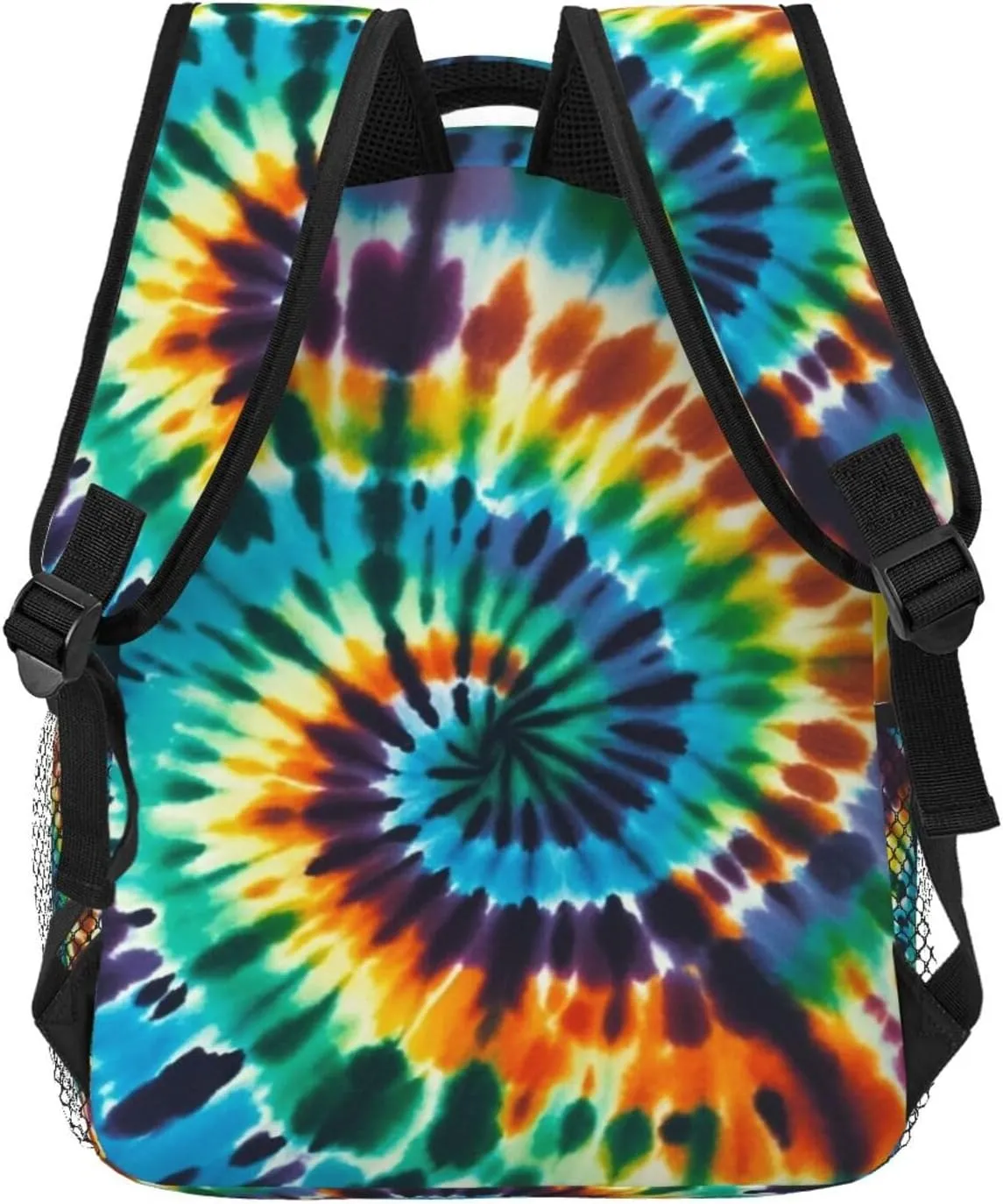 Women Men Polyester Colorful Tie Dye Art Casual Daypack Large Capacity Bookbag With Side Pockets for Sports Picnic Walking Cycling