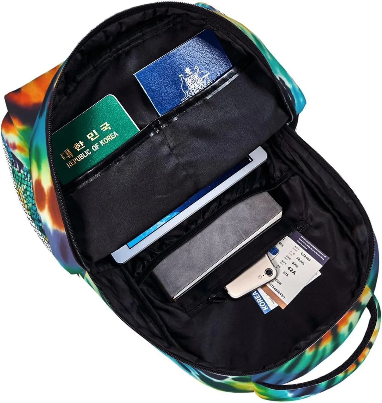 Women Men Polyester Colorful Tie Dye Art Casual Daypack Large Capacity Bookbag With Side Pockets for Sports Picnic Walking Cycling