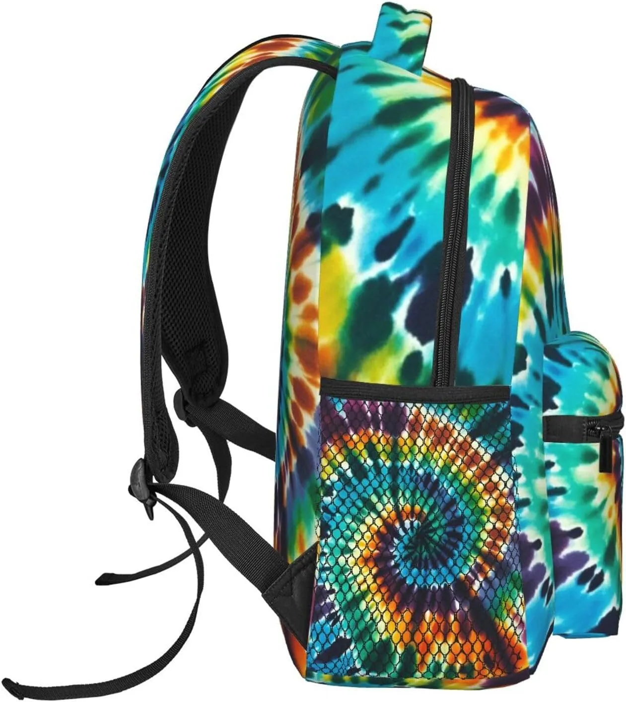 Women Men Polyester Colorful Tie Dye Art Casual Daypack Large Capacity Bookbag With Side Pockets for Sports Picnic Walking Cycling