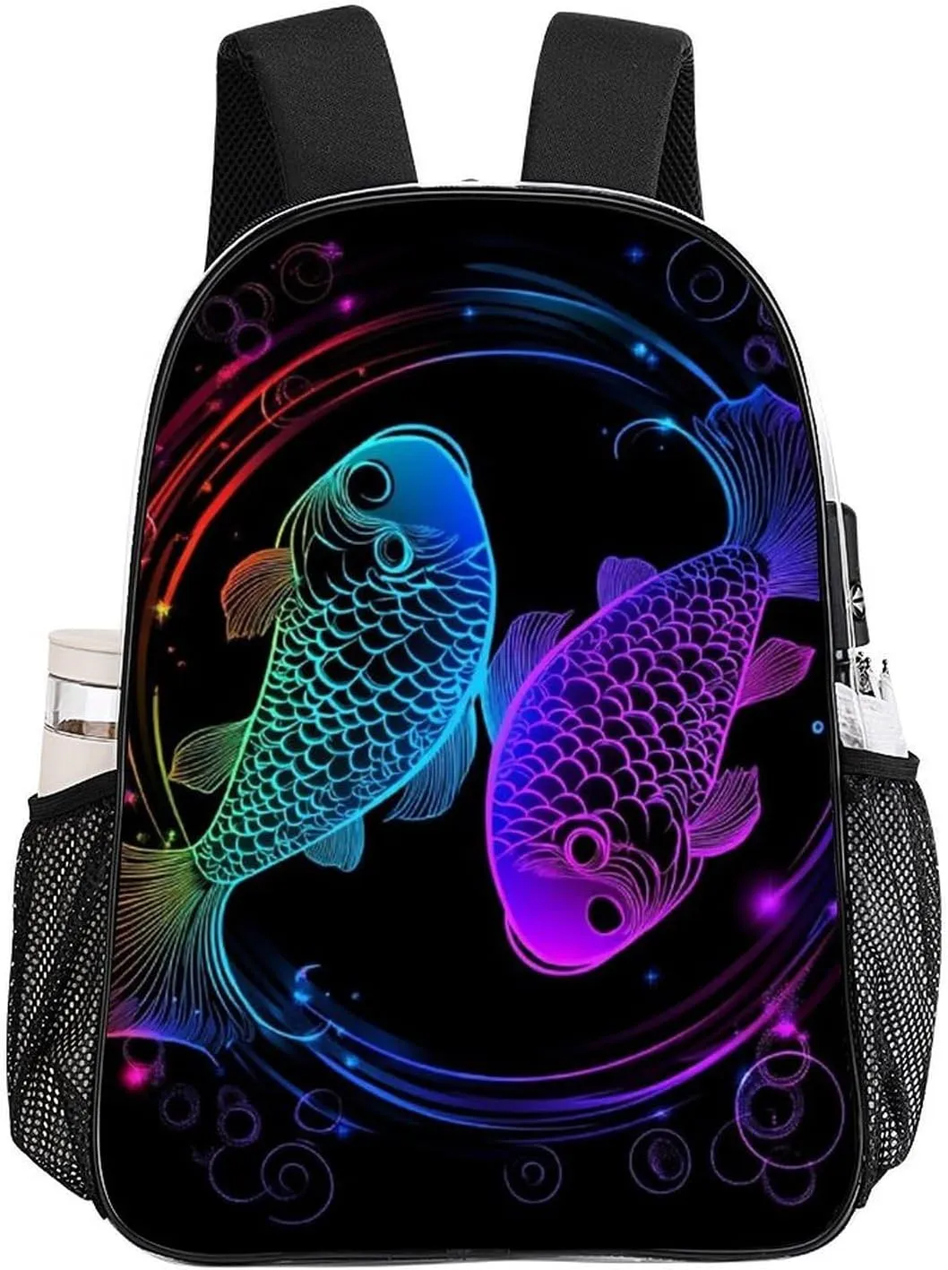 Women Men Transparent Constellation Zodiac Sign Pisces Casual Daypack Large Capacity Bookbag With Side Pockets for Sports Picnic Walking Cycling