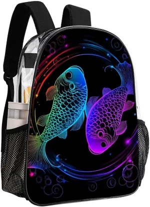 Women Men Transparent Constellation Zodiac Sign Pisces Casual Daypack Large Capacity Bookbag With Side Pockets for Sports Picnic Walking Cycling