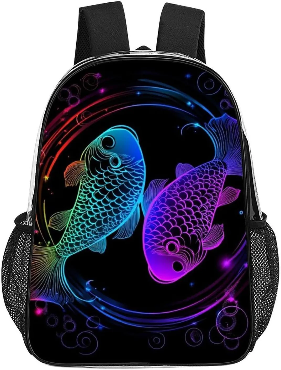 Women Men Transparent Constellation Zodiac Sign Pisces Casual Daypack Large Capacity Bookbag With Side Pockets for Sports Picnic Walking Cycling