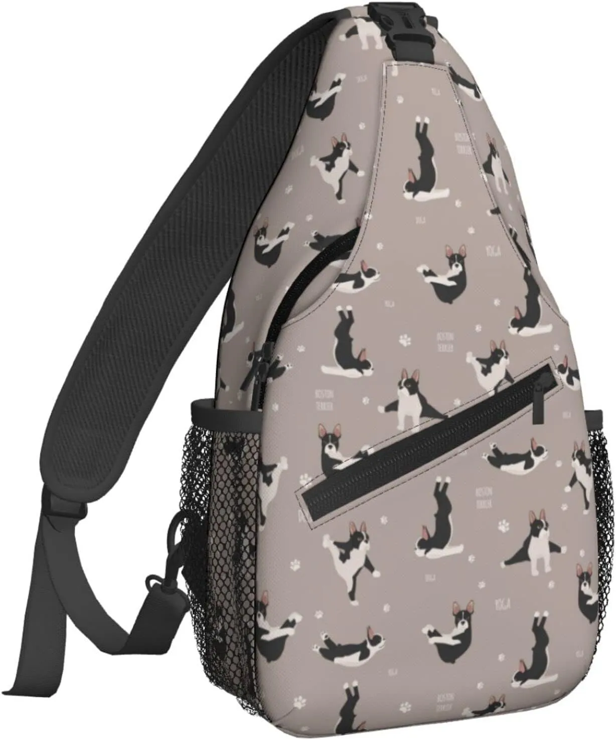 Women Yoga Boston Terrier Funny Dogs Crossbody Sling Backpack for Men Chest Bag Shoulder Bag Lightweight One Strap Backpack Travel Outdoor Daypack