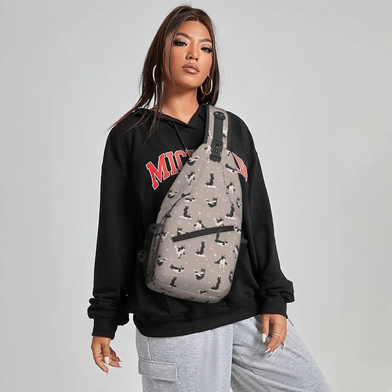 Women Yoga Boston Terrier Funny Dogs Crossbody Sling Backpack for Men Chest Bag Shoulder Bag Lightweight One Strap Backpack Travel Outdoor Daypack