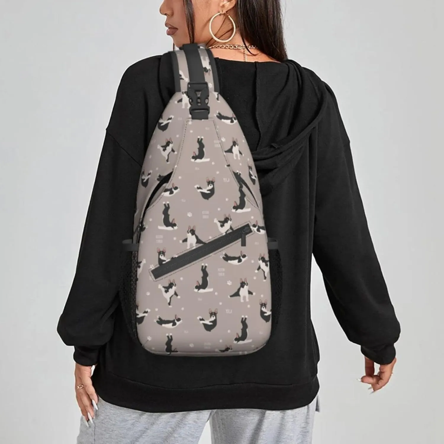 Women Yoga Boston Terrier Funny Dogs Crossbody Sling Backpack for Men Chest Bag Shoulder Bag Lightweight One Strap Backpack Travel Outdoor Daypack