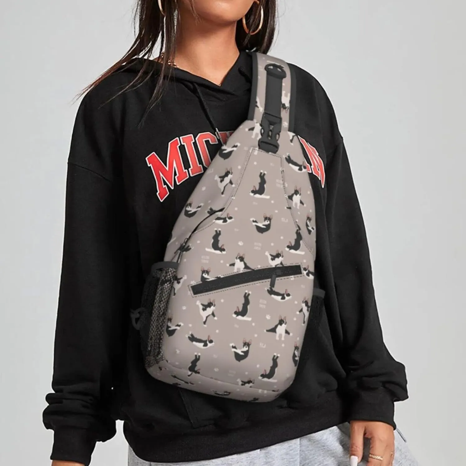 Women Yoga Boston Terrier Funny Dogs Crossbody Sling Backpack for Men Chest Bag Shoulder Bag Lightweight One Strap Backpack Travel Outdoor Daypack