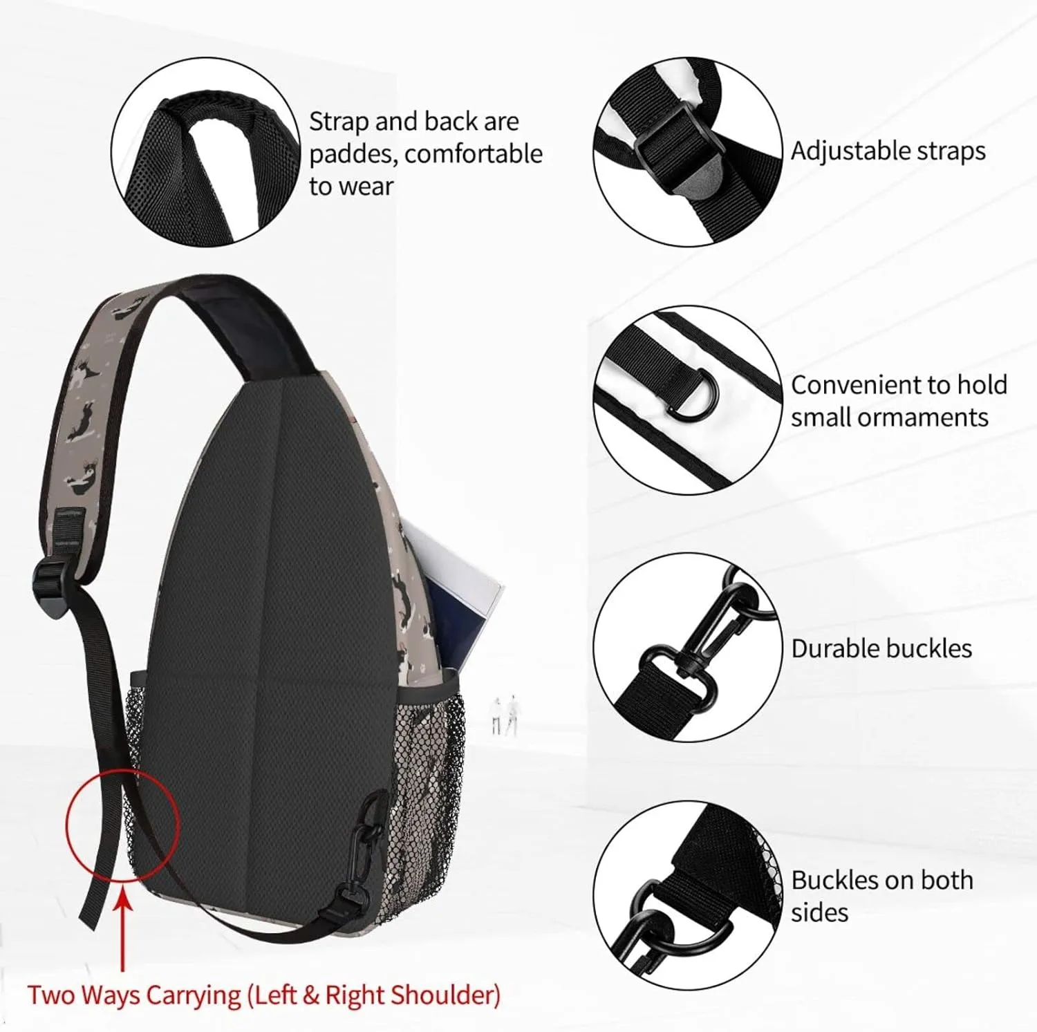 Women Yoga Boston Terrier Funny Dogs Crossbody Sling Backpack for Men Chest Bag Shoulder Bag Lightweight One Strap Backpack Travel Outdoor Daypack