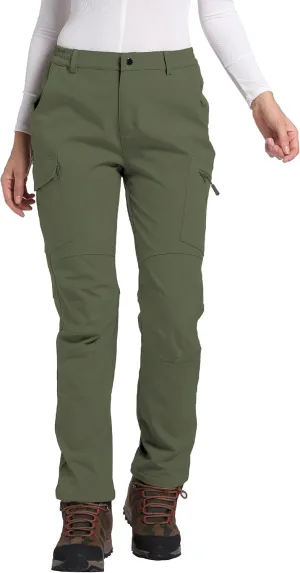 Women's Fleece Lined Waterproof Hiking Pants Insulated Softshell Warm Outdoor Winter Snow Ski Pants