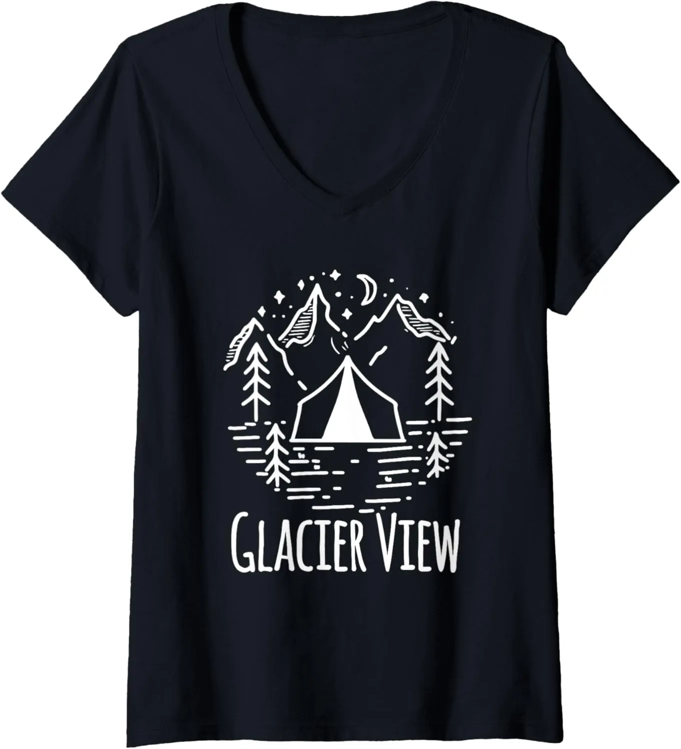 Womens Glacier View Camping Campground Rustic Tent Mountains Forest V-Neck T-Shirt