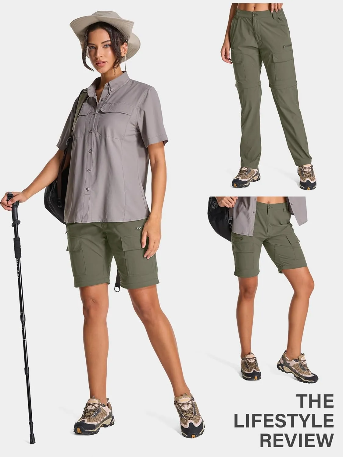 Womens Hiking Pants Convertible Quick Dry Stretch Lightweight Zip Off Outdoor Safari Pants with Cargo Pockets