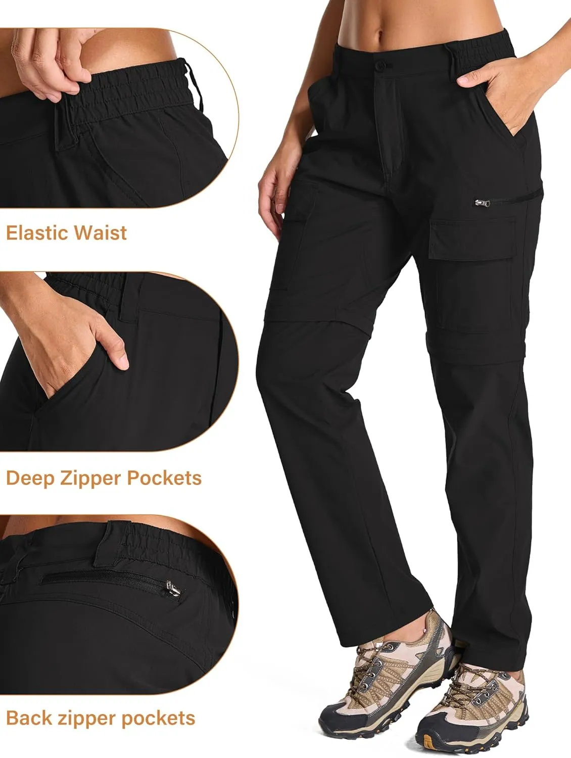 Womens Hiking Pants Convertible Quick Dry Stretch Lightweight Zip Off Outdoor Safari Pants with Cargo Pockets