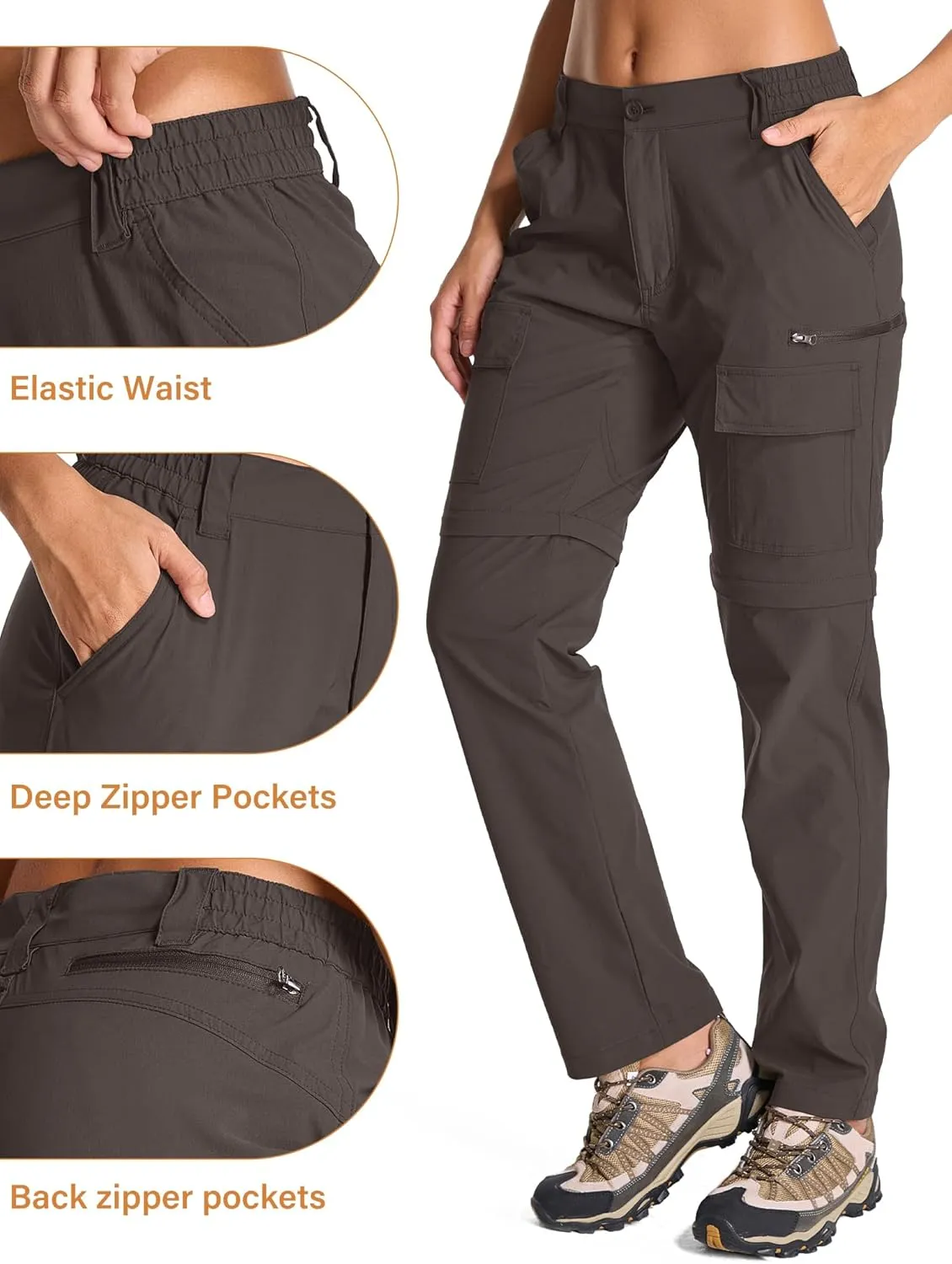Womens Hiking Pants Convertible Quick Dry Stretch Lightweight Zip Off Outdoor Safari Pants with Cargo Pockets