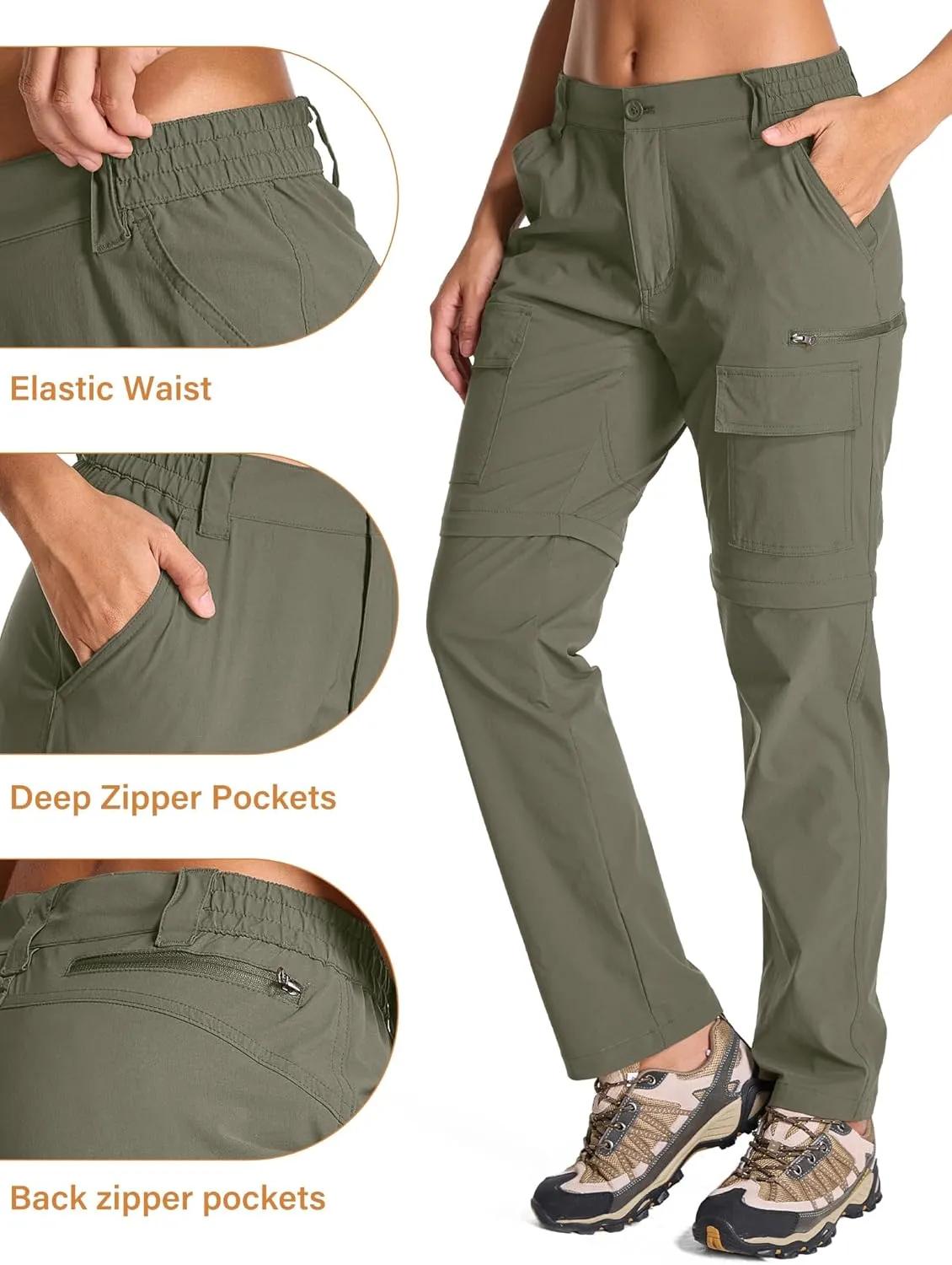 Womens Hiking Pants Convertible Quick Dry Stretch Lightweight Zip Off Outdoor Safari Pants with Cargo Pockets