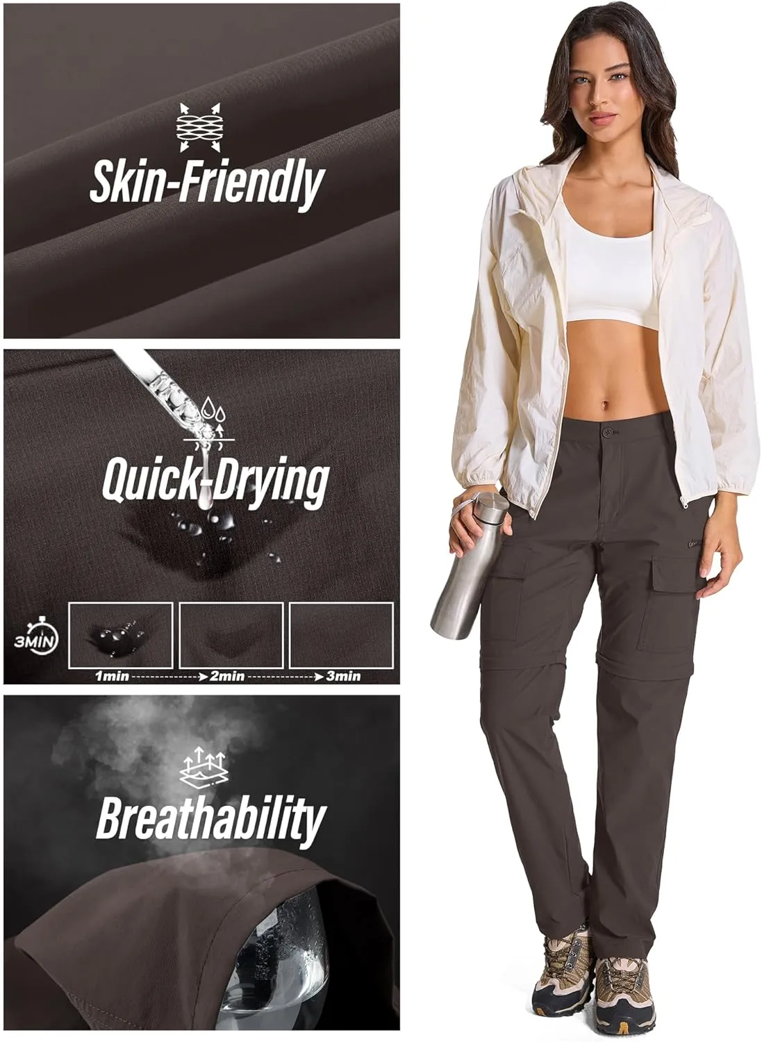 Womens Hiking Pants Convertible Quick Dry Stretch Lightweight Zip Off Outdoor Safari Pants with Cargo Pockets