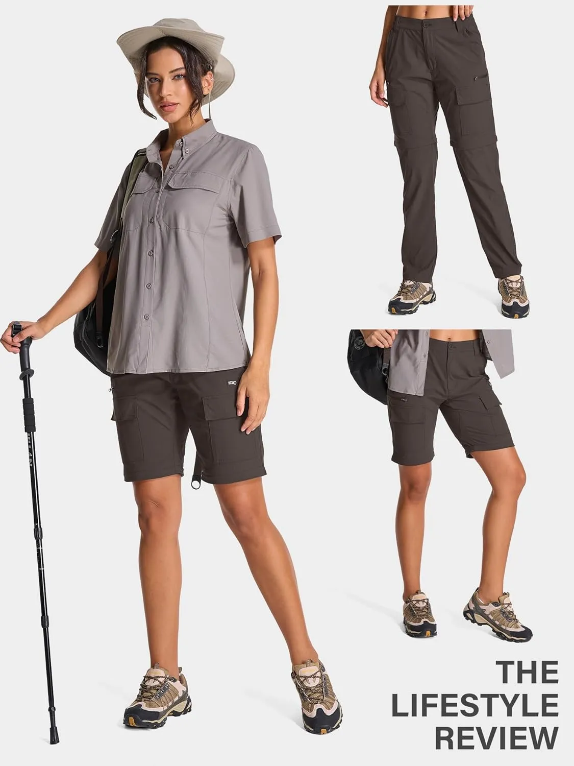 Womens Hiking Pants Convertible Quick Dry Stretch Lightweight Zip Off Outdoor Safari Pants with Cargo Pockets