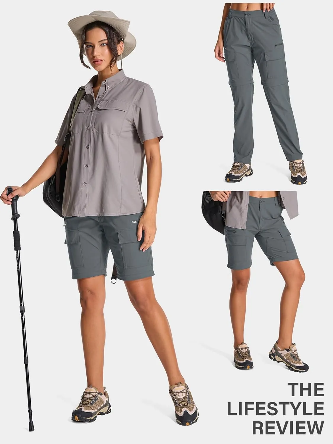 Womens Hiking Pants Convertible Quick Dry Stretch Lightweight Zip Off Outdoor Safari Pants with Cargo Pockets