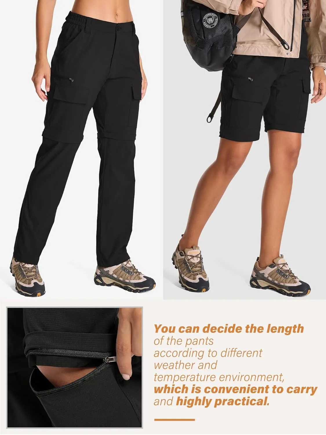 Womens Hiking Pants Convertible Quick Dry Stretch Lightweight Zip Off Outdoor Safari Pants with Cargo Pockets