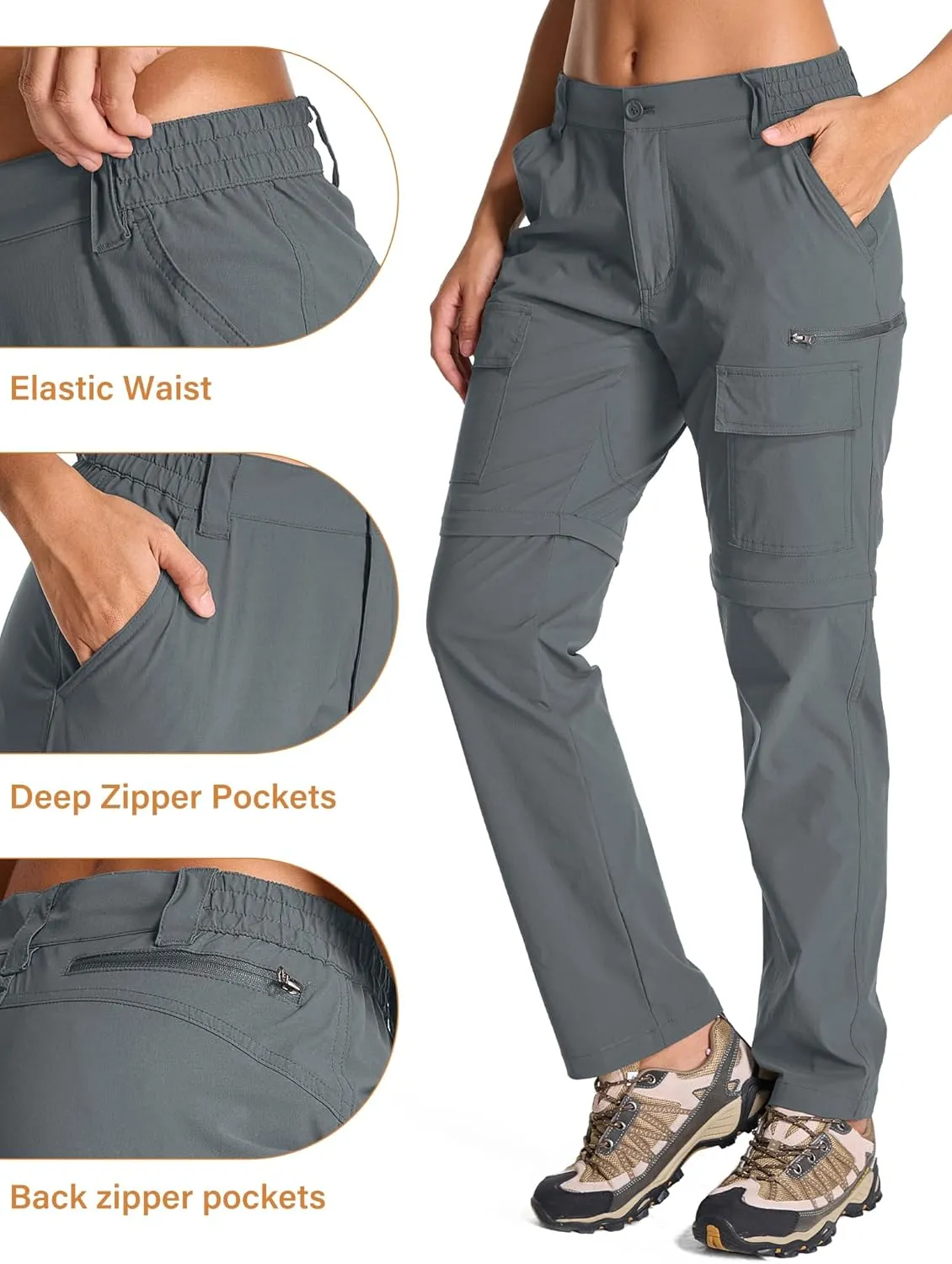 Womens Hiking Pants Convertible Quick Dry Stretch Lightweight Zip Off Outdoor Safari Pants with Cargo Pockets