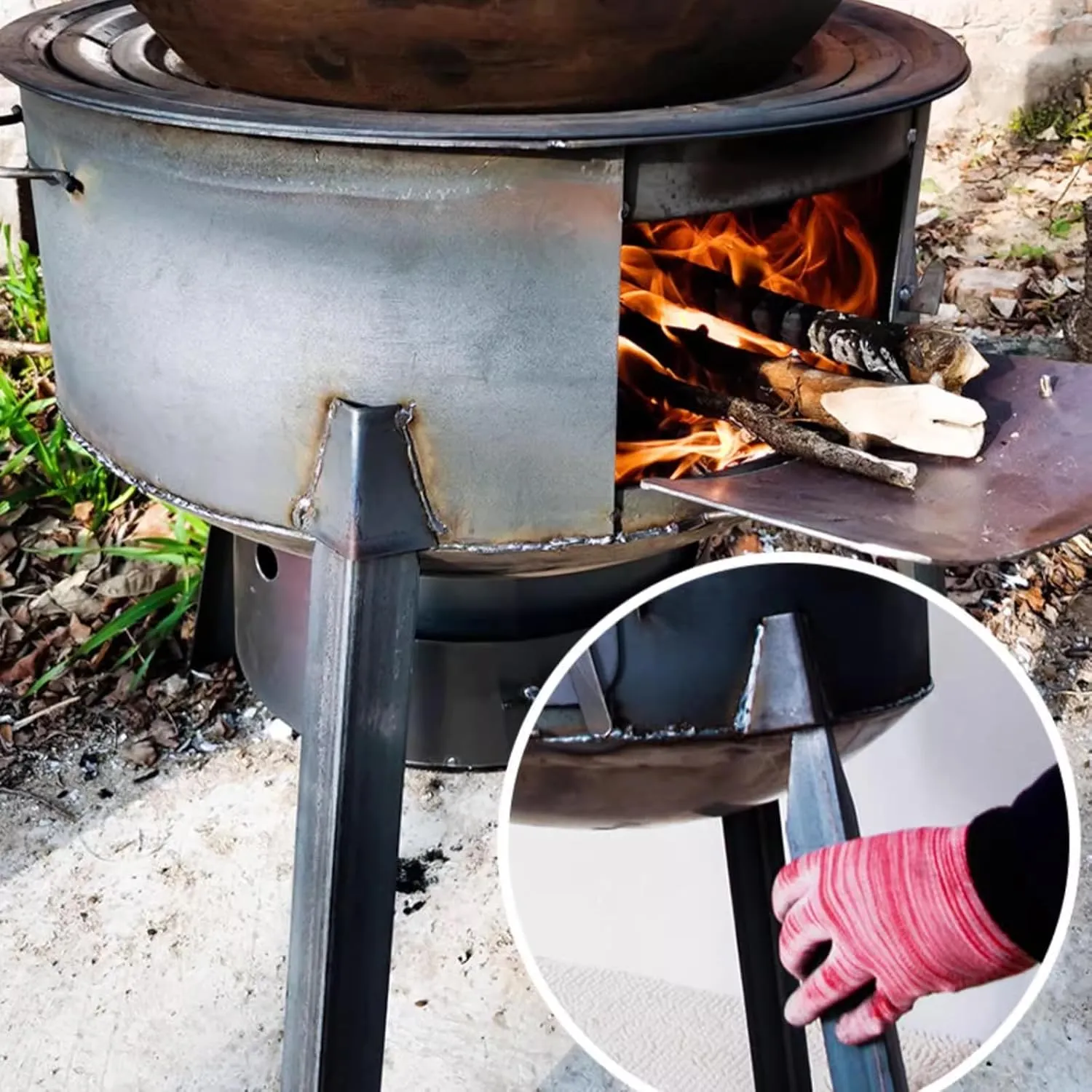 Wood Burning Stove Chimney Kit, Wood Stove Camping, Portable Wood Stove for Camping Ice-fishing Cookout Hiking Travel, Made of Cold Rolled Steel, Sturdy and Stable(63 * 60cm)