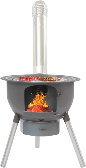 Wood Burning Stove with Grill, Large Rocket Stove Portable Charcoal Grill Camping Stove for Outdoor Cooking Backpacking,Detachable Firewood Stove