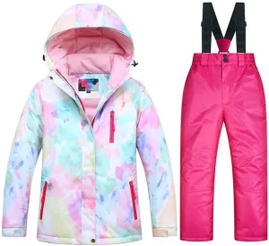 WOWULOVELY Girl's Winter Skisuit Thicken Warm Hooded Snowsuit Toddler Ski Jacket Pants Set