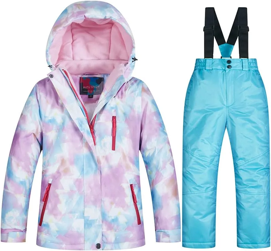 WOWULOVELY Girl's Winter Skisuit Thicken Warm Hooded Snowsuit Toddler Ski Jacket Pants Set