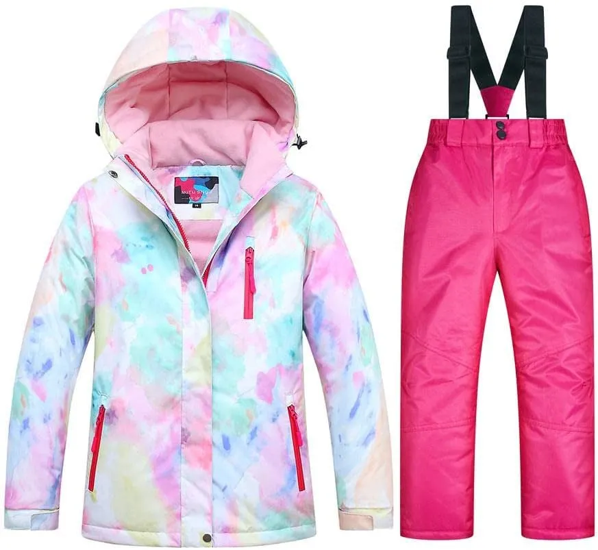 WOWULOVELY Girl's Winter Skisuit Thicken Warm Hooded Snowsuit Toddler Ski Jacket Pants Set