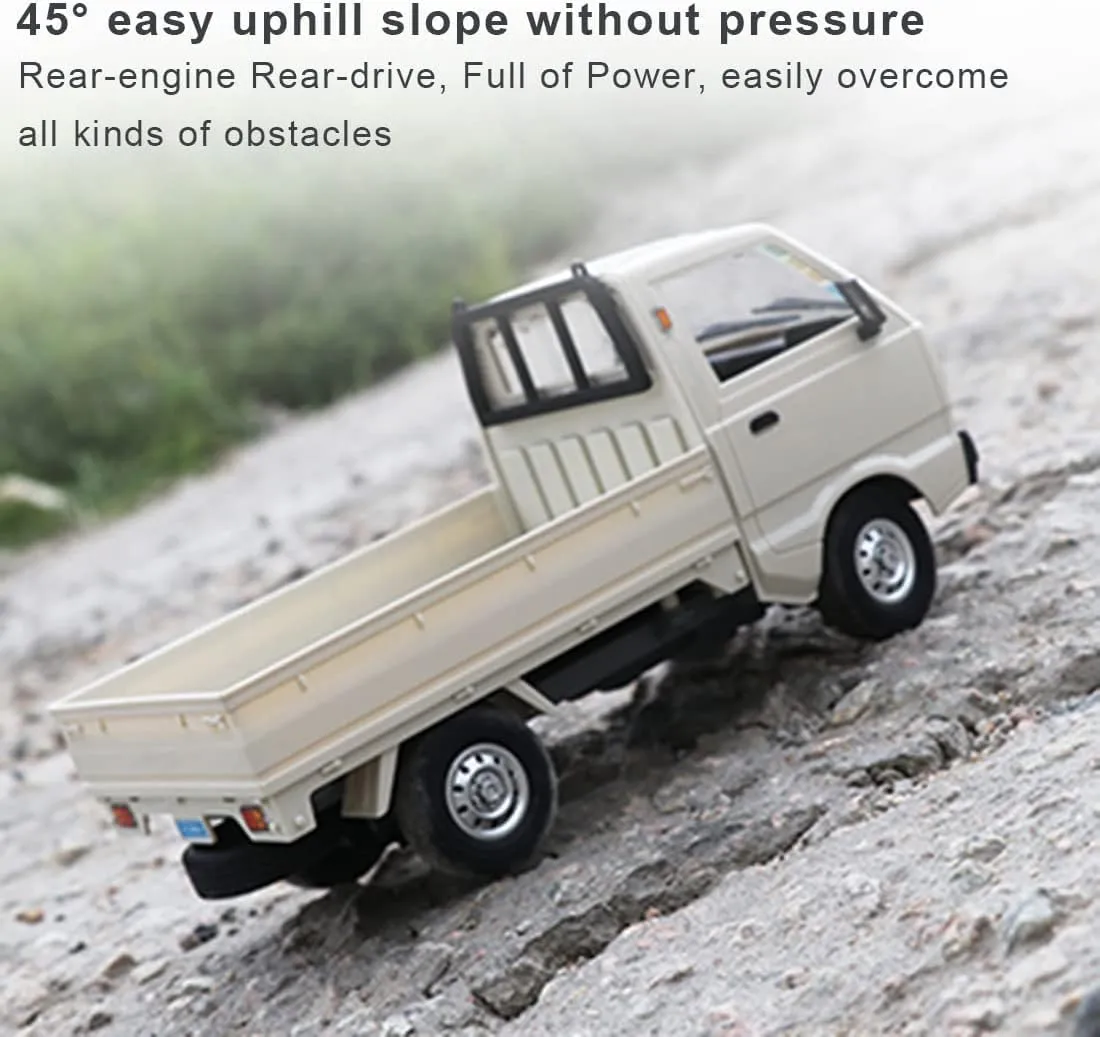 WPL D12 RC Truck, 1:16 Scale 2.4G Rear-Drive Mini RC Drift Car with LED Lights & Proportional Steering, Hobby Grade All-Terrain Vehicle for Adults