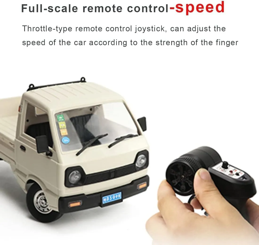 WPL D12 RC Truck, 1:16 Scale 2.4G Rear-Drive Mini RC Drift Car with LED Lights & Proportional Steering, Hobby Grade All-Terrain Vehicle for Adults