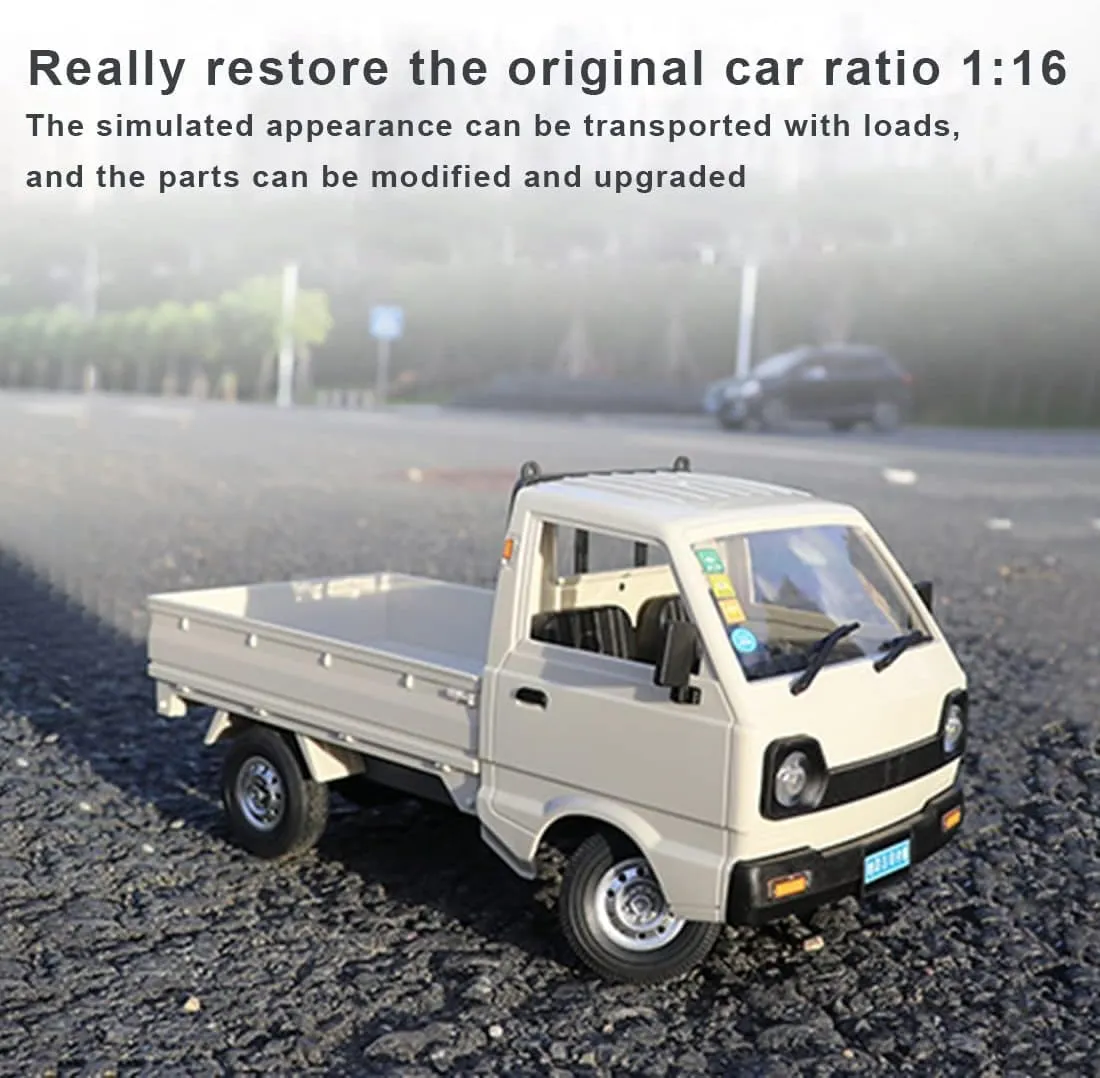WPL D12 RC Truck, 1:16 Scale 2.4G Rear-Drive Mini RC Drift Car with LED Lights & Proportional Steering, Hobby Grade All-Terrain Vehicle for Adults