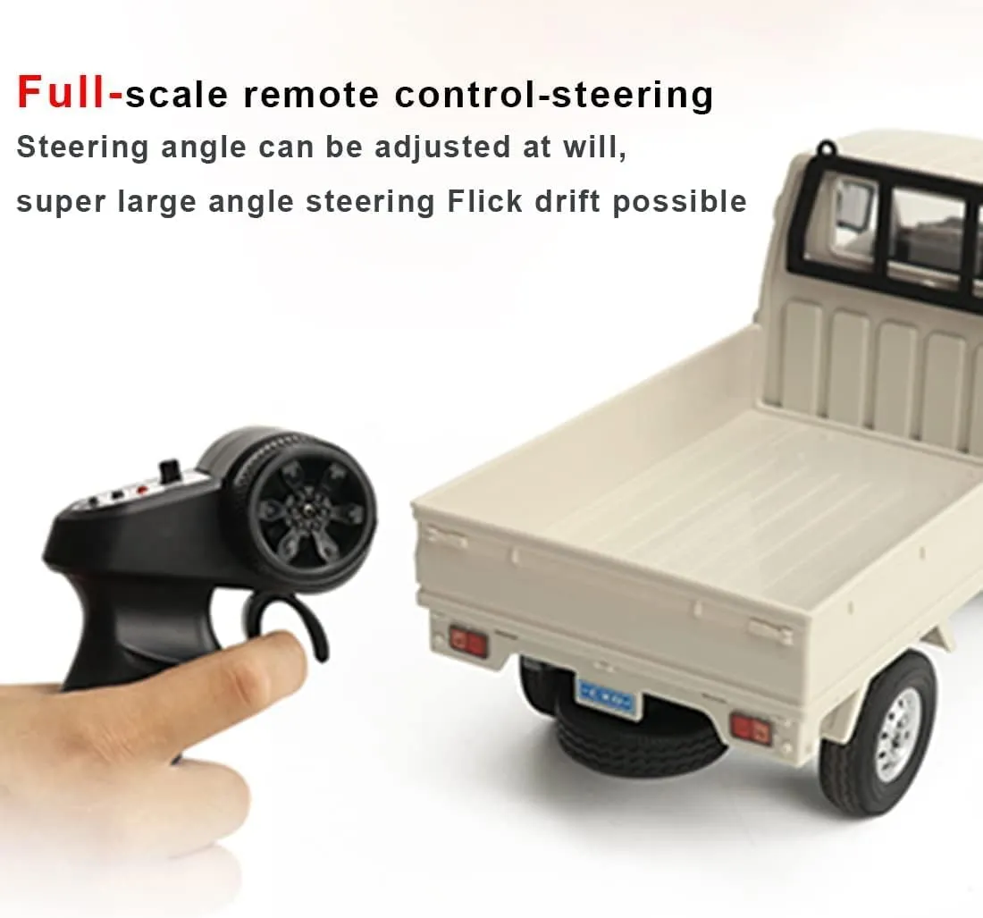 WPL D12 RC Truck, 1:16 Scale 2.4G Rear-Drive Mini RC Drift Car with LED Lights & Proportional Steering, Hobby Grade All-Terrain Vehicle for Adults